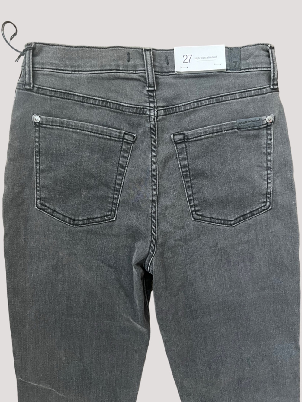 7 For All Mankind Faded Black High Waist Slim Kick Jeans with Frayed Hem - Picture 6 of 11